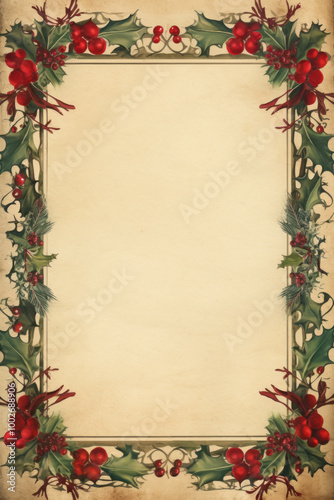 Wallpaper Mural Christmas Frame with Holly Berries - festive holiday decoration for tree or wreath,Generated By Ai Torontodigital.ca