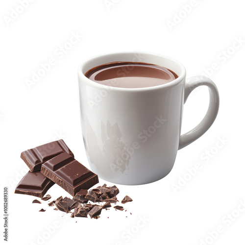 Rich hot chocolate with chocolate bars on the side