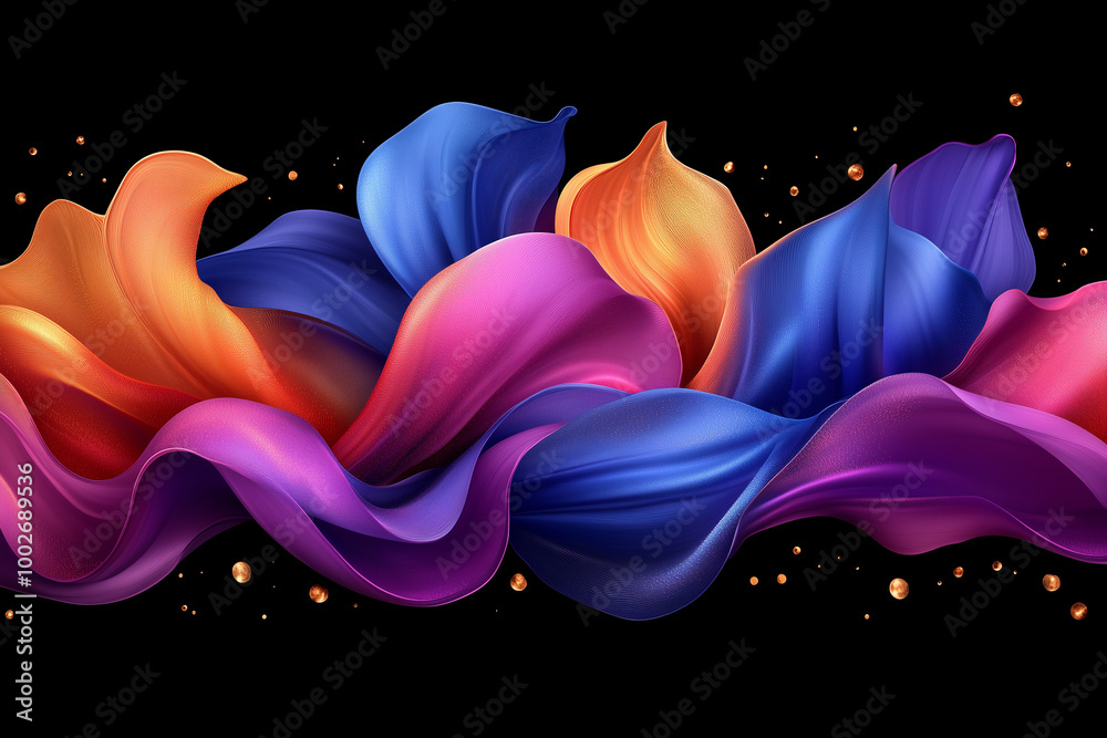 Obraz premium Blue, orange, and purple wavy fabric through space background