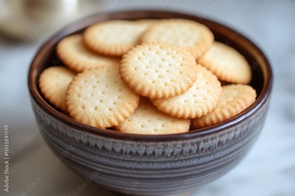 Vanilla Wafer Cookie: Close-Up of Bowl with Small, Delicious Biscuits Vanilla Wafer Cookie: Close-Up of Bowl with Small, Delicious Biscuits