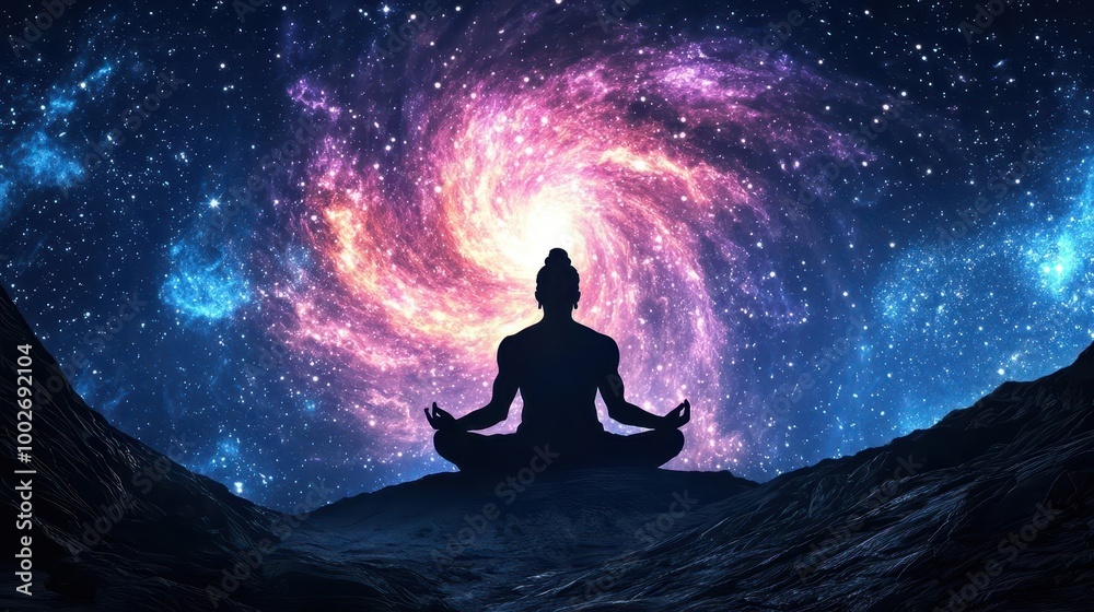 Shiva in Padmasana, with a glowing aura, surrounded by swirling galaxies, representing cosmic consciousness, Shiva, meditation, cosmic awareness Shiva in Padmasana, with a glowing aura, surrounded by swirling galaxies, representing cosmic consciousness, Shiva, meditation, cosmic awareness