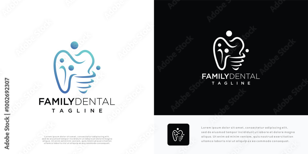 Naklejka premium Modern family dental care logo design. 