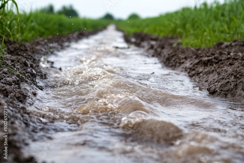 Water Runoff Control in Farm Field Waterway Post Heavy Rain and Storms