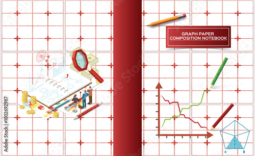 Graph paper compostion notebook.cover page for kdp amazon. Oblique Calligraphy, Three Dimensional Geometry Notebook, Grid Graph Paper, Graph Paper Notebook photo