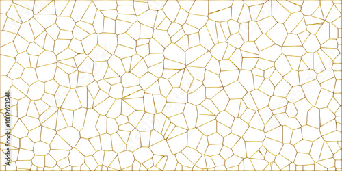 Golden gradient lines stroke abstract white crystalized broken glass background. Voronoi diagram background. abstract desktop texture design digital art wallpaper, decoration vector illustration..