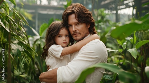 A Tender Moment of Love Father and Daughter Embrace in a Serene Garden Setting This heartwarming photo captures the unconditional bond between a dad and his little girl, showcasing the beauty of