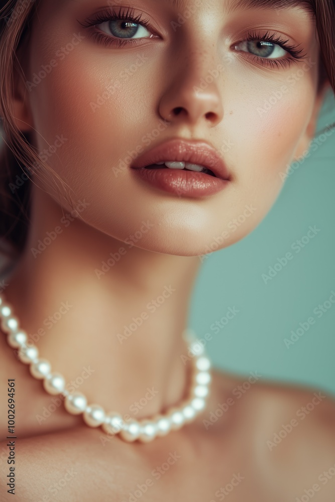 pearls on the neck of a young beautiful woman close-up Generative AI pearls on the neck of a young beautiful woman close-up Generative AI