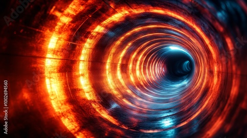 A tunnel with red and blue lights