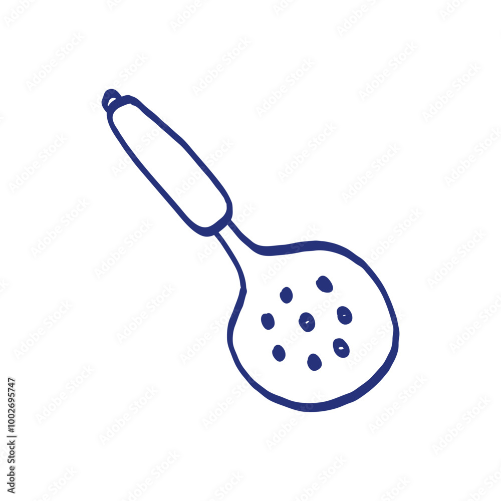 Skimmer. Kitchenware sketch. Doodle line vector kitchen utensil and tool. Cutlery illustration Skimmer. Kitchenware sketch. Doodle line vector kitchen utensil and tool. Cutlery illustration
