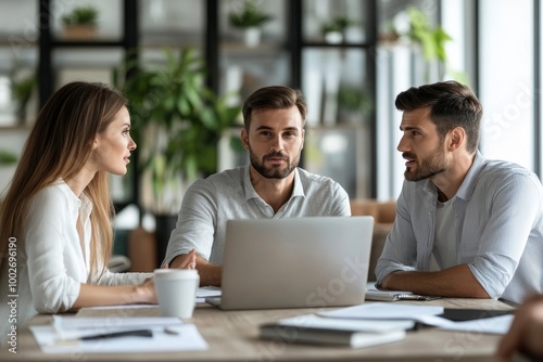 business team with laptop having discussion, Generative AI