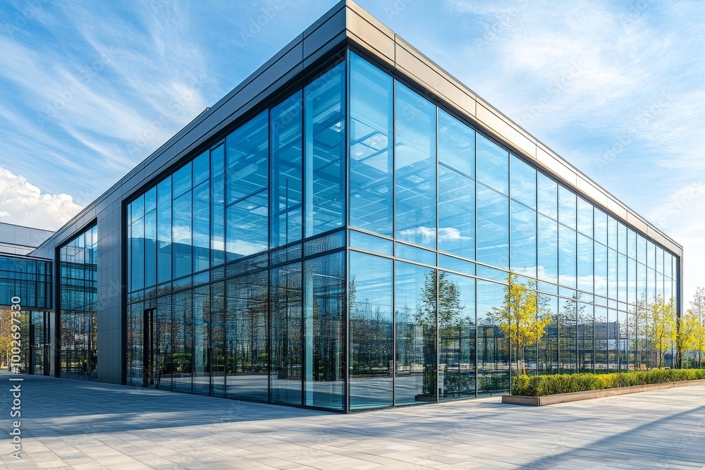 Modern glass facade business office building exterior with floor, Generative AI Modern glass facade business office building exterior with floor, Generative AI