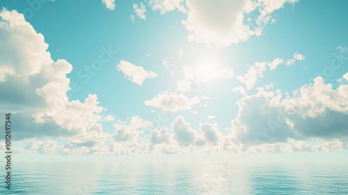 Serene Ocean and Sky with Soft Clouds