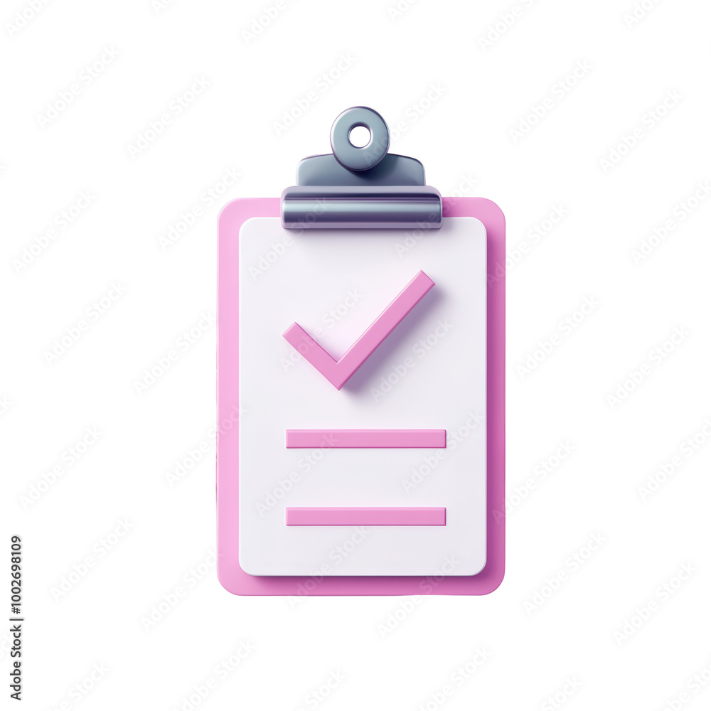 3D checklist icon with a checkmark on a clipboard 3D checklist icon with a checkmark on a clipboard