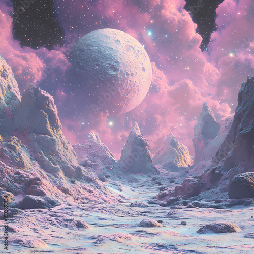 spacescape art: Asteroid Field in a Synthwave Style: A Spacescape Art Piece photo