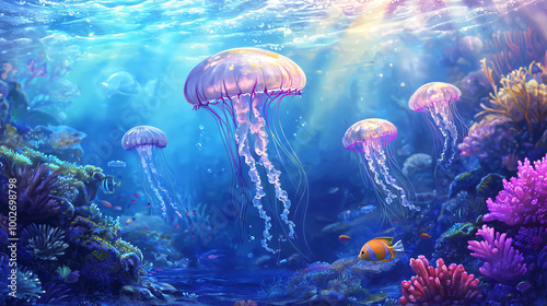 Jellyfish colorful nature deepsea 