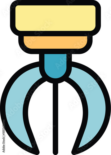 Modern, colorful icon of a robotic claw used in manufacturing and other industries