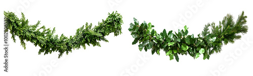 Lush Green Decorative Garlands, Isolated on a Transparent Background, Graphic Resource