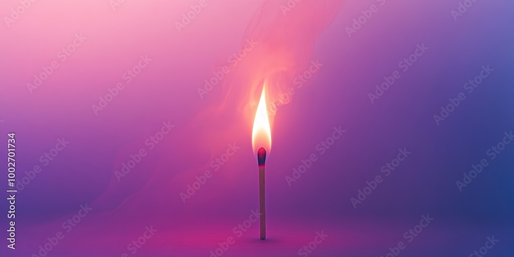 Fototapeta premium A matchstick is lit and the flame is yellow