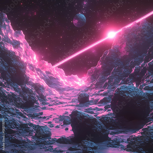 spacescape art: Asteroid Field in a Synthwave Style: A Spacescape Art Piece photo