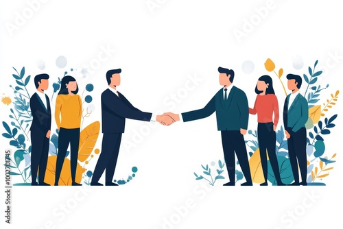 Handshake, business people with agreement and support with networking, welcome and introduction. Hiring, recruitment and promotion, corporate team shaking hands and partnership with, Generative AI