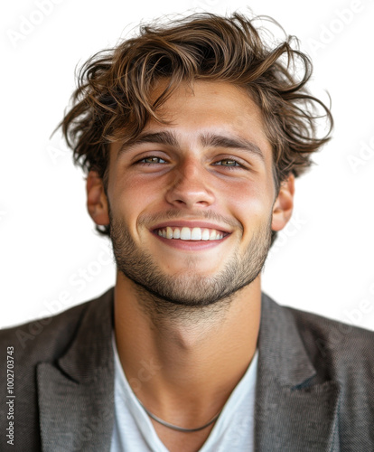 Smiling young man portrait on white background.