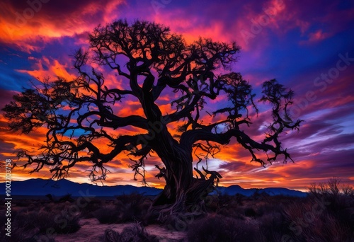 stunning dusk landscape featuring dramatic silhouette colorful sky vibrant hues blue, orange, purple, twilight, horizon, nature, light, gradient, clouds, vista