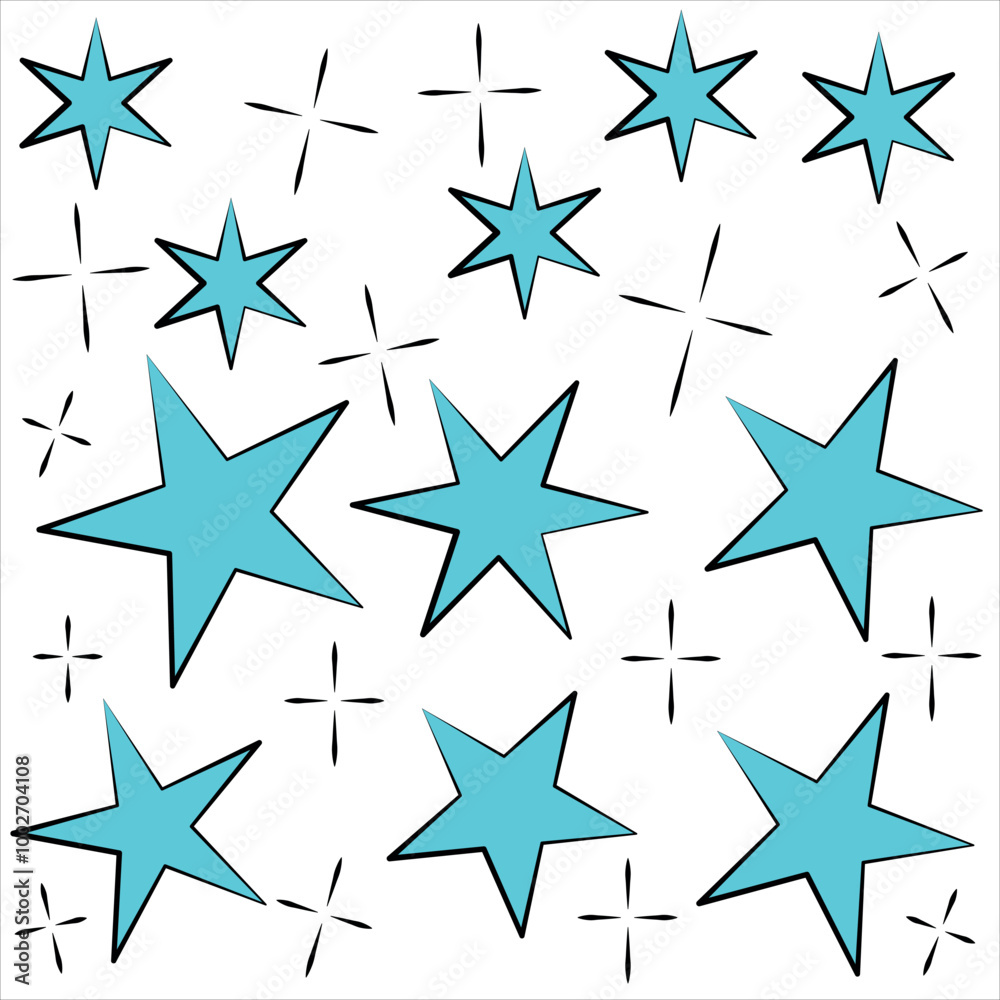 Background ,Hand drawn stars in vector line style, color Background ,Hand drawn stars in vector line style, color
