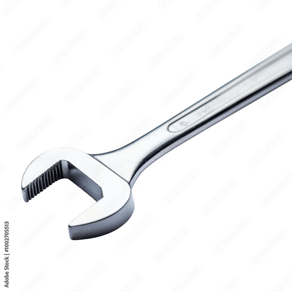 Close-up of a shiny adjustable wrench on a black background