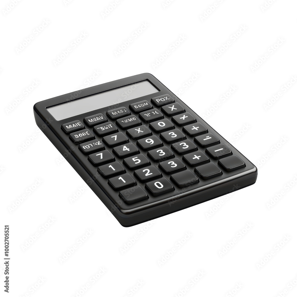 Modern black calculator on a sleek surface Modern black calculator on a sleek surface