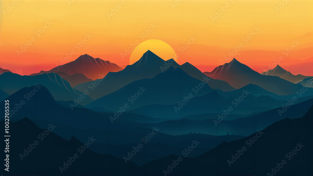 Obraz premium The silhouette of mountains under a glowing sky, with minimal foreground distractions