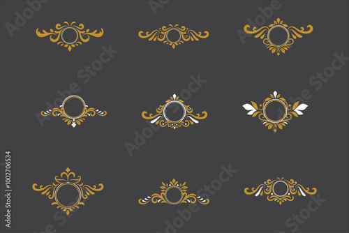 Golden Vintage Ornament. Golden Circle Ornament. Golden Border ornament. Circle Frame ornament Suitable for wedding invitation card.