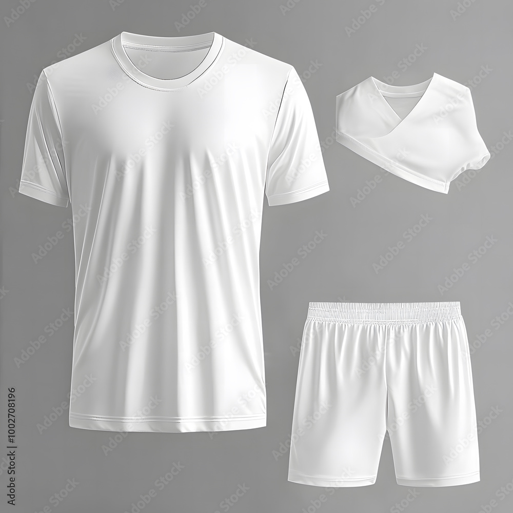 White Sports Jersey and Shorts Set on Neutral Background White Sports Jersey and Shorts Set on Neutral Background