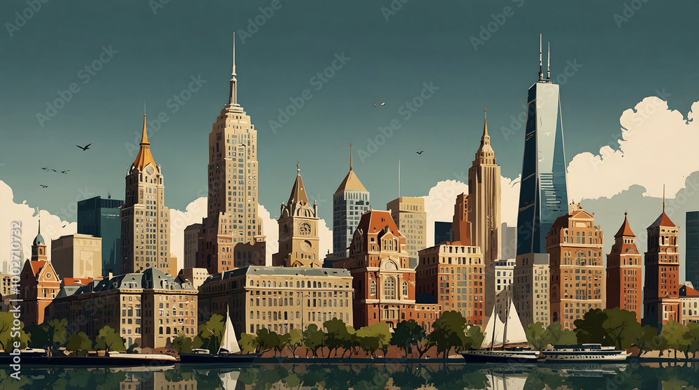 Urban Elegance: Skyline Silhouette of Iconic City Architecture Urban Elegance: Skyline Silhouette of Iconic City Architecture