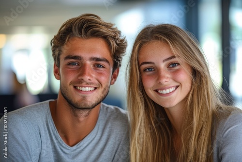 Two attractive smiling young office colleagues, Generative AI