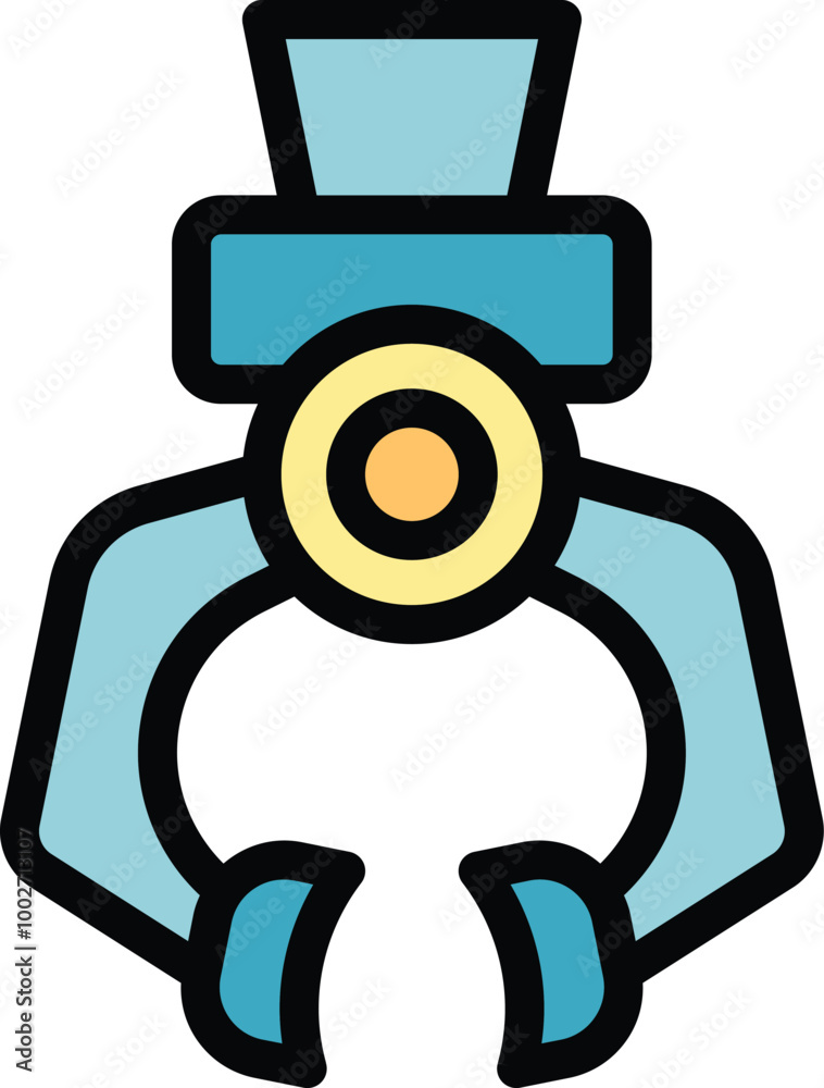Industrial robotic arm holding a circle with three fingers, filled outline icon for industrial automation concept Industrial robotic arm holding a circle with three fingers, filled outline icon for industrial automation concept