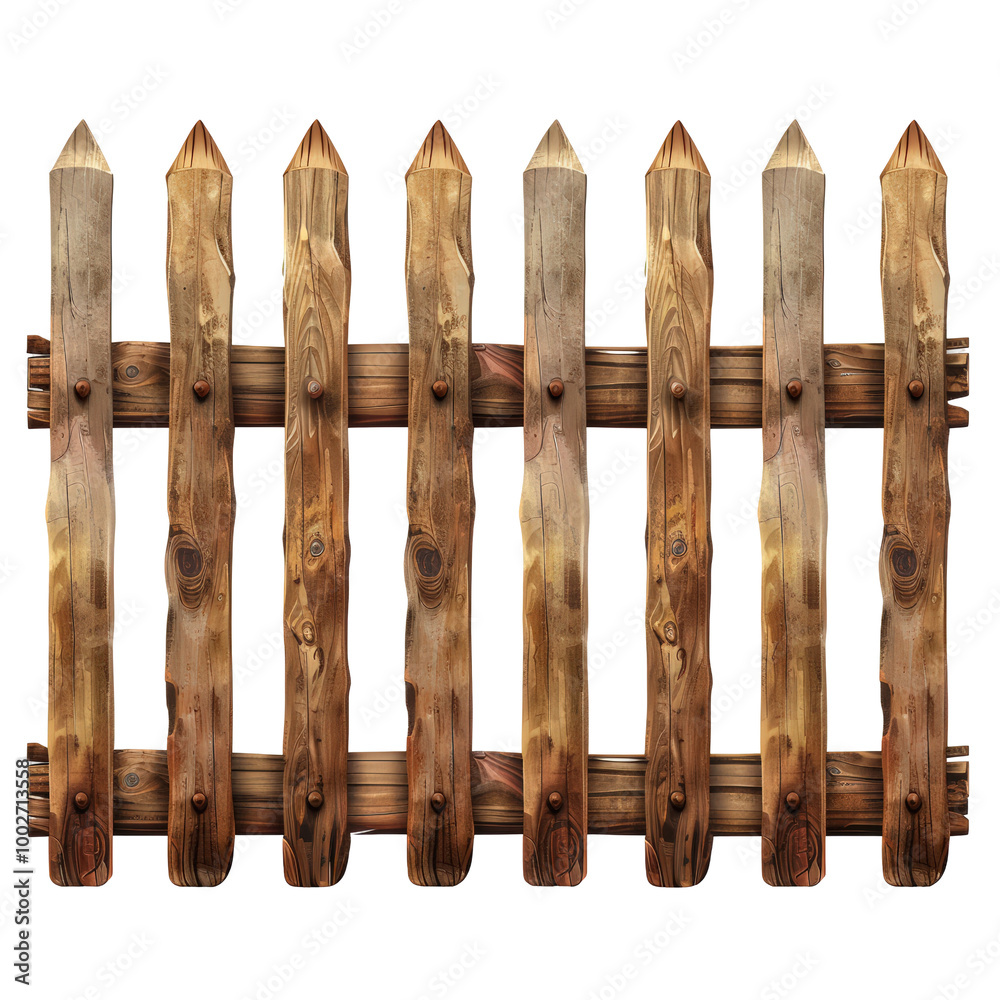 Classic Wooden Fence for Garden Boundaries Isolate on a White Background Transparent Background Classic Wooden Fence for Garden Boundaries Isolate on a White Background Transparent Background