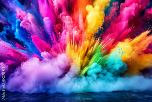 Color powder splash rainbow explosion background paint holi smoke color . Powder color splash ink dust party burst spray party blue wallpaper cloud pink stain. 4k video also available