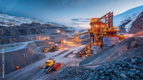 Modern Mining Operation with Heavy Machinery at Work