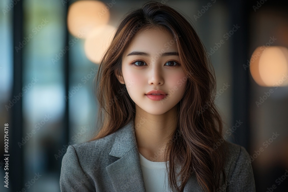 Portrait of beautiful young asian business woman is working in modern city, Generative AI Portrait of beautiful young asian business woman is working in modern city, Generative AI