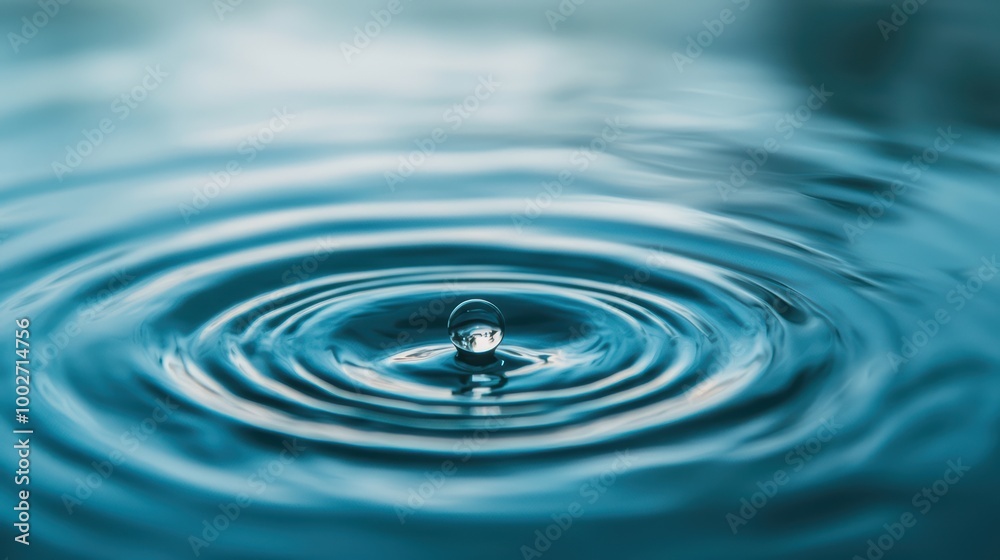 Close-up of a water droplet creating ripples in a serene pond Close-up of a water droplet creating ripples in a serene pond