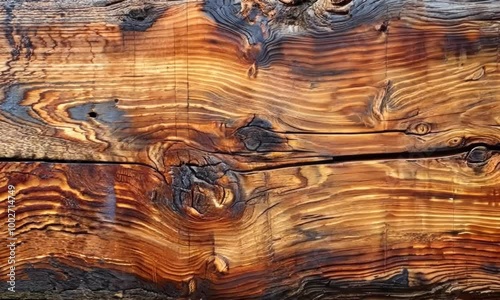 Wooden surface with burn marks and a rough texture. The wood appears to be aged and has a rustic feel. hyperrealistic Video