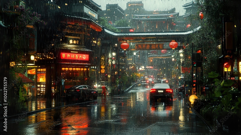 Rainy Night in a Chinese City: Street Photography Rainy Night in a Chinese City: Street Photography