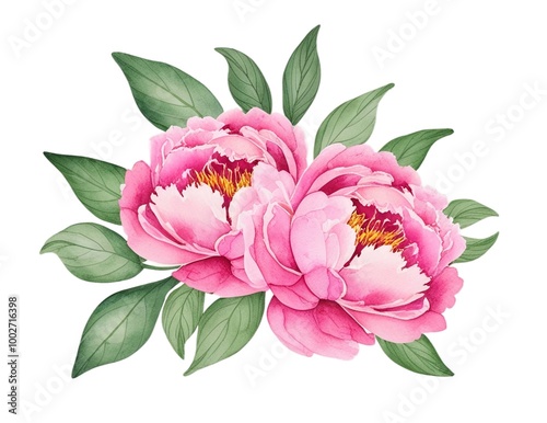 Isolated Pink Watercolor Peony Peonies Flower Illustration on White Background