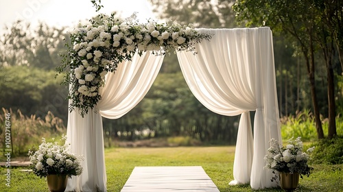 Elegant fabric draping arch rental service offering a hassle free and beautiful option for outdoor weddings events photo