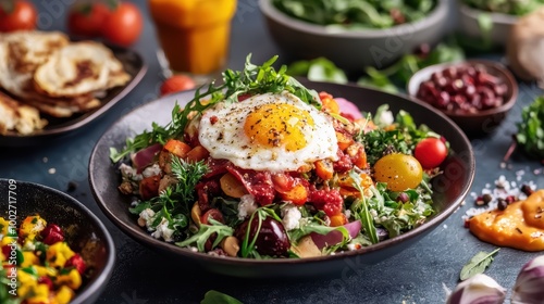 Vibrant World Vegetarian Day Table Setting with Colorful Vegetarian Dishes and Garnishes on Cheerful Background