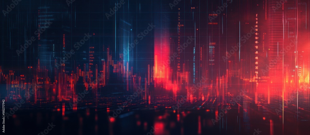 Obraz premium Abstract Digital Cityscape with Red and Blue Lights