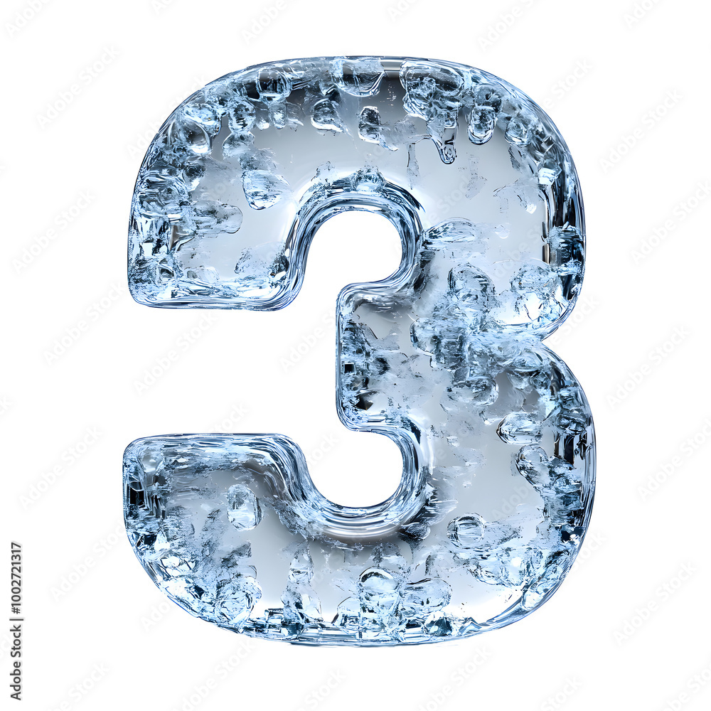 3D Frozen Ice Number Three Symbol Isolated on White Background with Icy,Frosty Texture. Minimalist Conceptual Digit Design,Numerical Typography in Frozen Liquid Water Creative 3D Frozen Ice Number Three Symbol Isolated on White Background with Icy,Frosty Texture. Minimalist Conceptual Digit Design,Numerical Typography in Frozen Liquid Water Creative