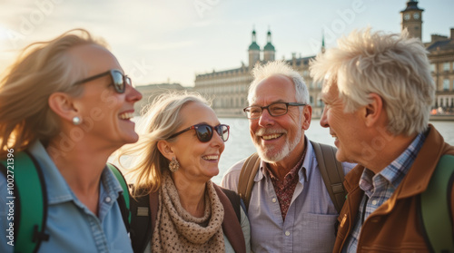 Senior Travelers Exploring Europe: Scenic Photography of Elderly Couples Enjoying City Adventures, Landmarks, and Cultural Tours on a European Vacation