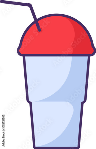 Vector plastic cup with a cover and a tube for cocktails, coffee, tea, juice, and other beverages in a bright outline style. Tableware for picnics, trips, outdoor activities, banquettes, public instit