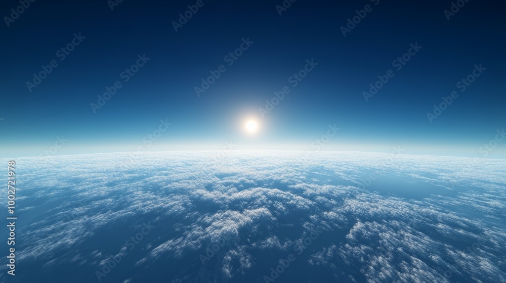 A serene morning sky above minimal clouds, with a deep blue sky A serene morning sky above minimal clouds, with a deep blue sky